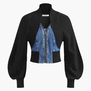 Designer Black Knit & Blue Denim Mixed-Media Jacket